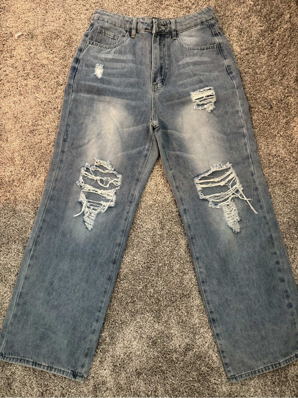 Women’s Distressed Straight-Leg Jeans - Light Blue